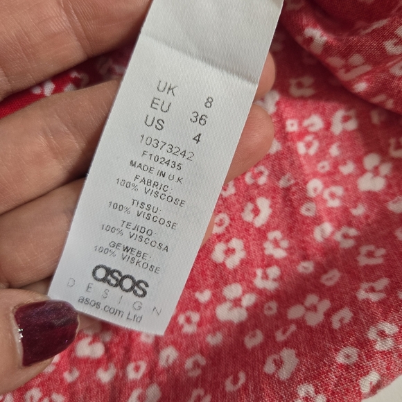 Asos Design red with white floral button down baby doll dress  sz US 4 - Picture 7 of 10